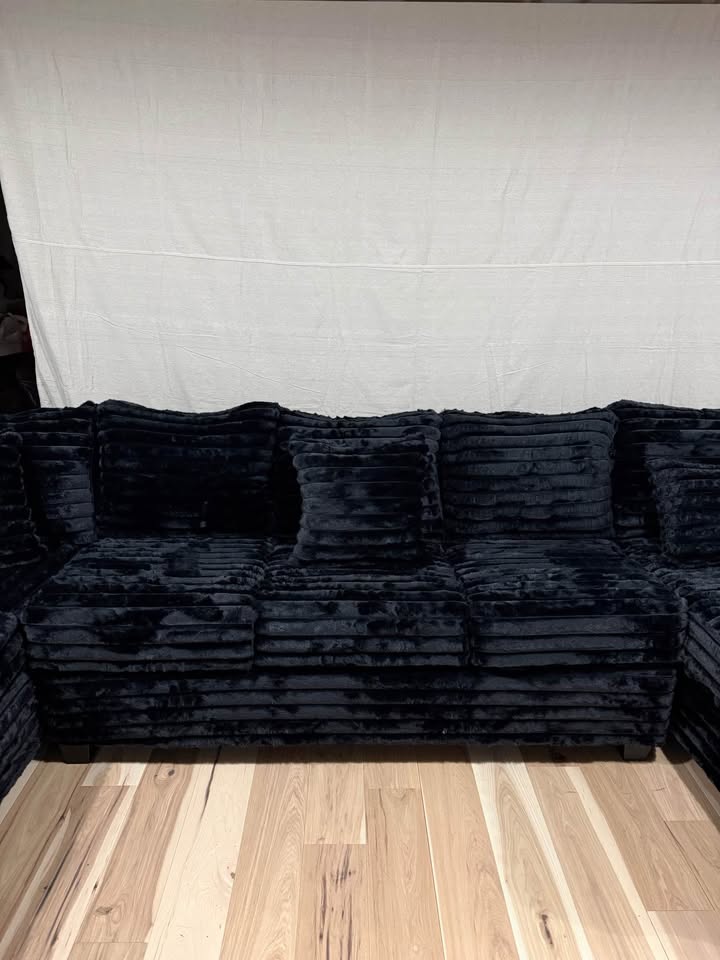 Black Corduroy 3 Piece Sectional Sofa