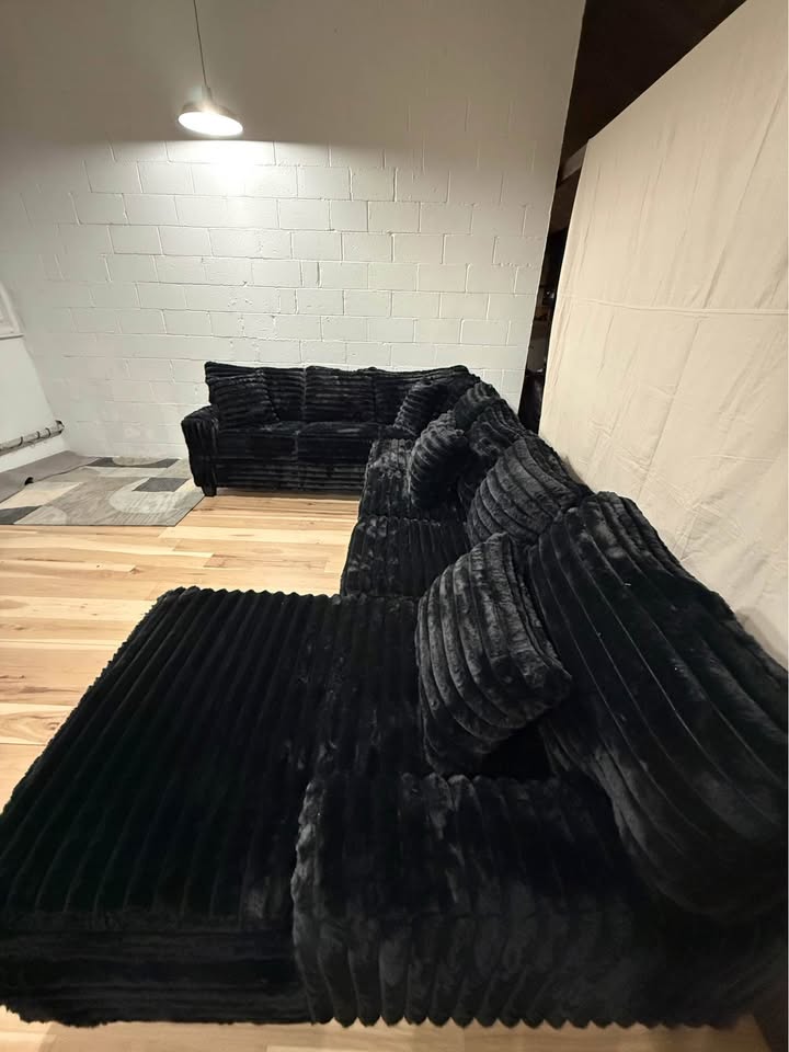 Black Corduroy 3 Piece Sectional Sofa