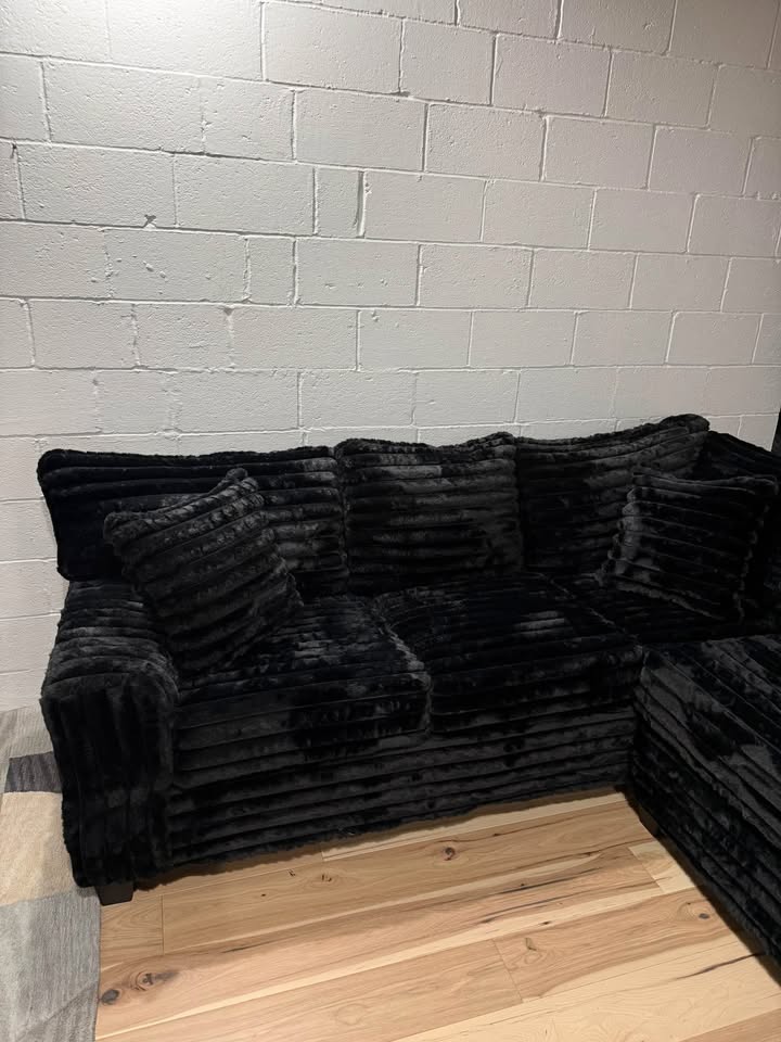 Black Corduroy 3 Piece Sectional Sofa