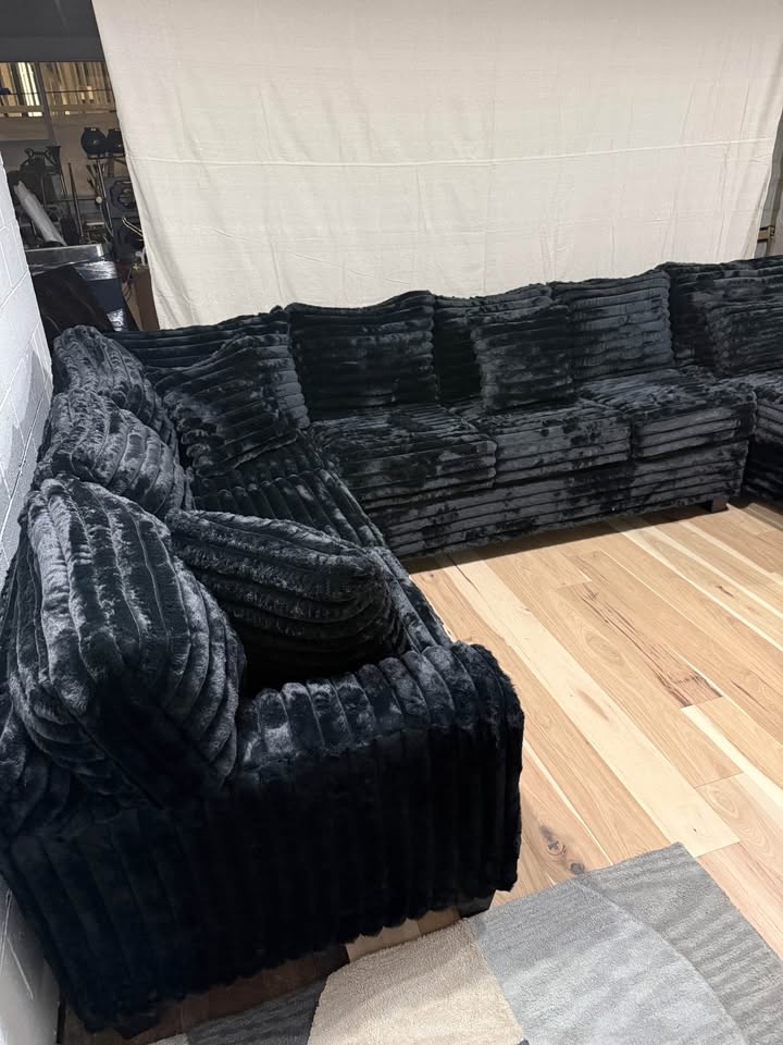 Black Corduroy 3 Piece Sectional Sofa