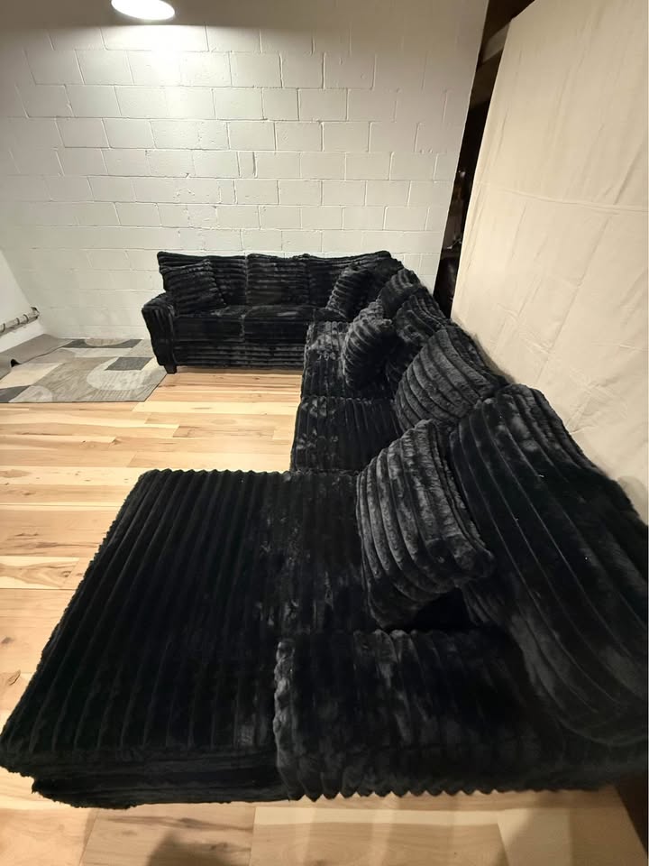 Black Corduroy 3 Piece Sectional Sofa
