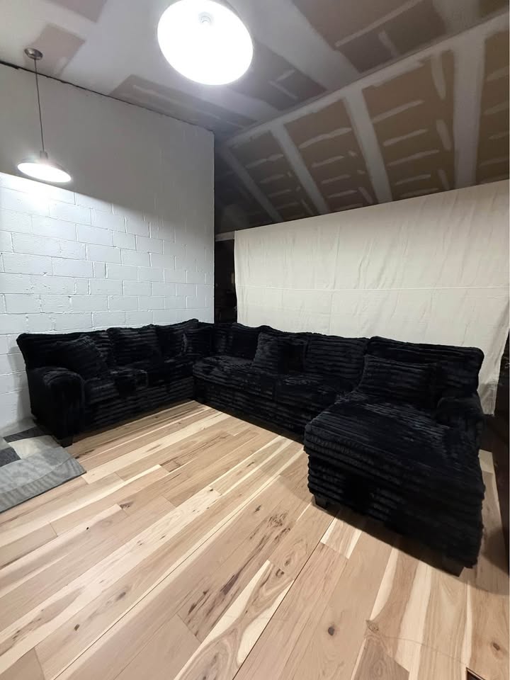Black Corduroy 3 Piece Sectional Sofa