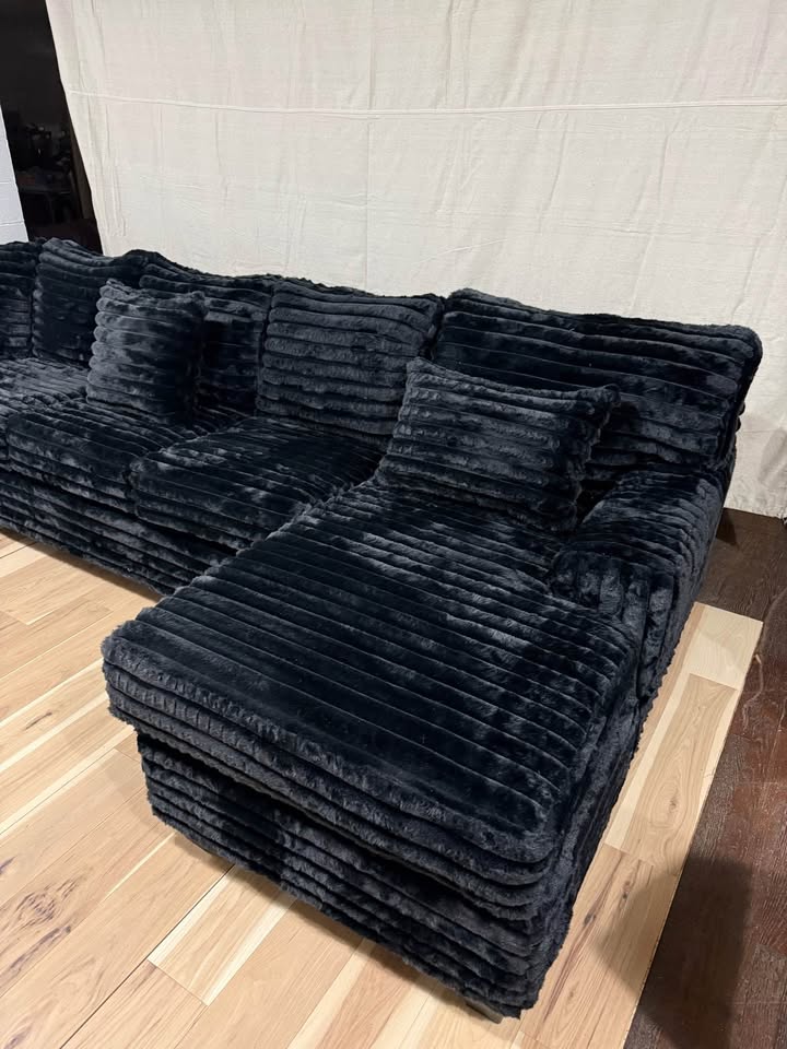 Black Corduroy 3 Piece Sectional Sofa