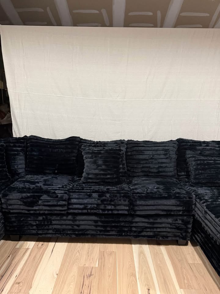 Black Corduroy 3 Piece Sectional Sofa