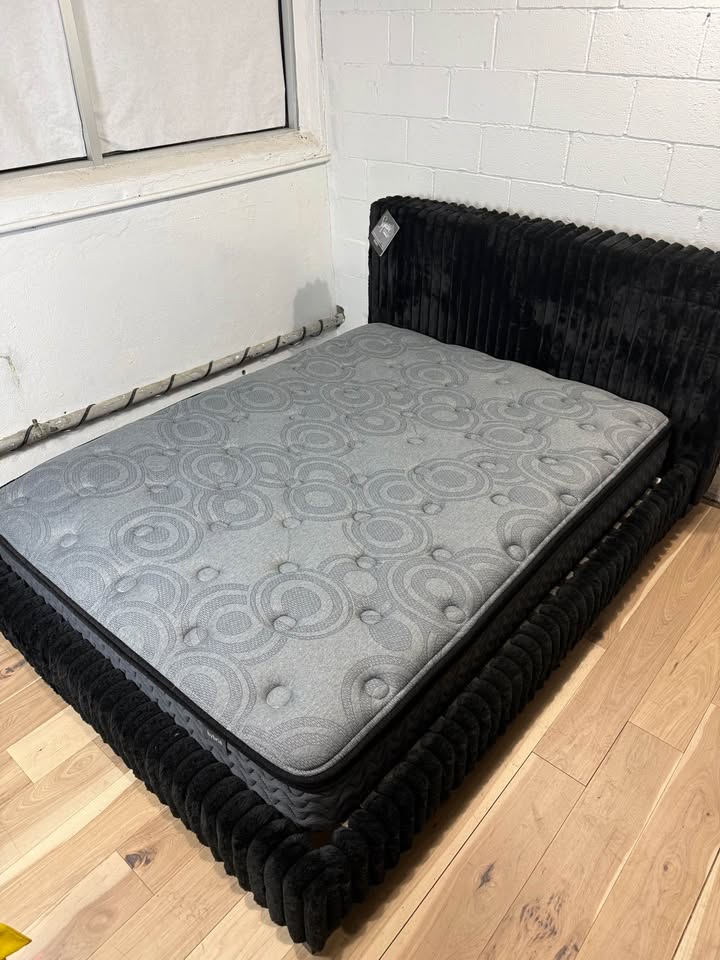 Ashley Queen Corduroy Bed Frame + Mattress Set – Like New