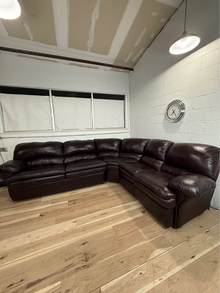 Brown Leather Sectional Sofa with Bed & Recliners