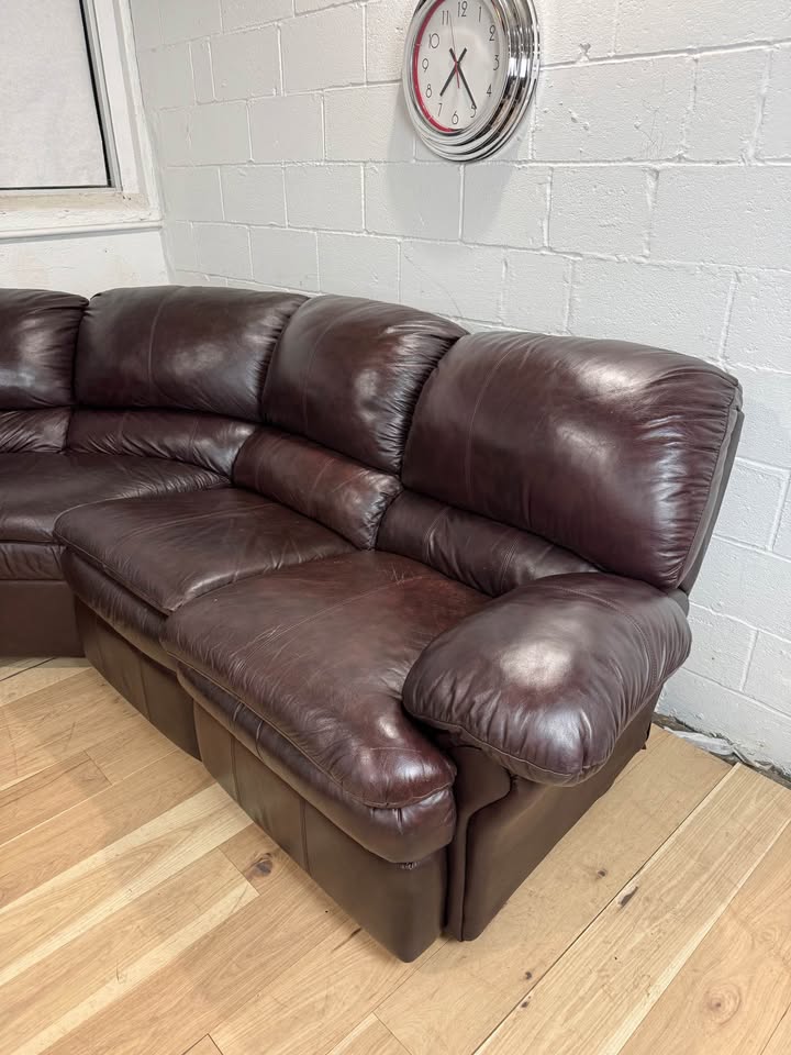 Brown Leather Sectional Sofa with Bed & Recliners