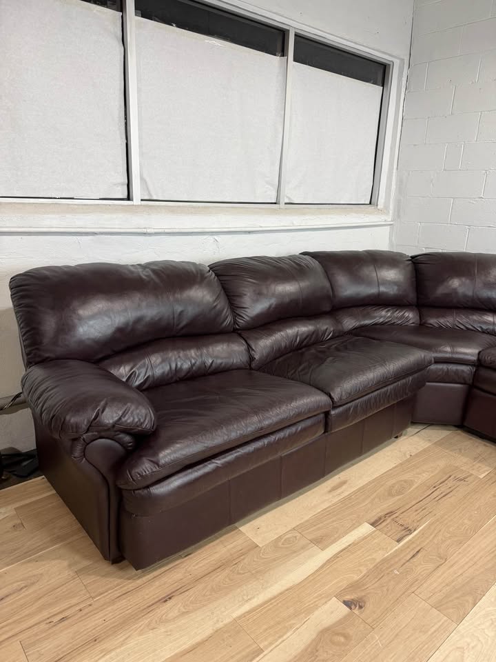 Brown Leather Sectional Sofa with Bed & Recliners