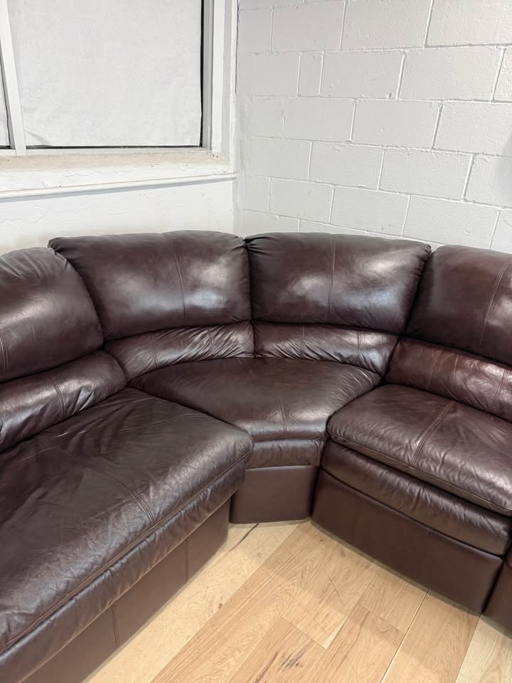 Brown Leather Sectional Sofa with Bed & Recliners