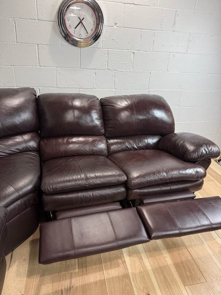 Brown Leather Sectional Sofa with Bed & Recliners